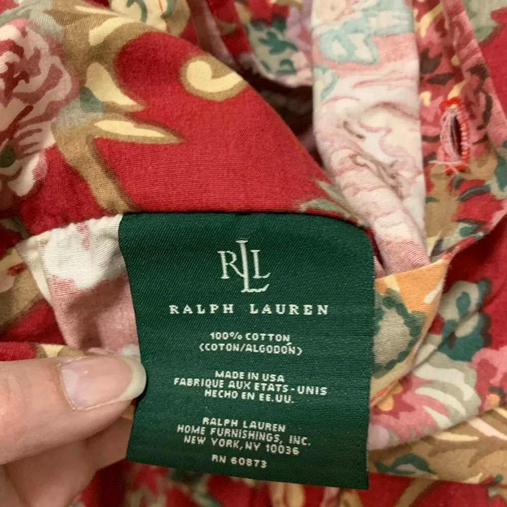 Vintage Ralph Lauren red floral scrolls twin duvet cover
